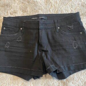 See Thru Soul Black Distressed Mid-rise Boyfriend Denim Cuffed Shorts Size 28